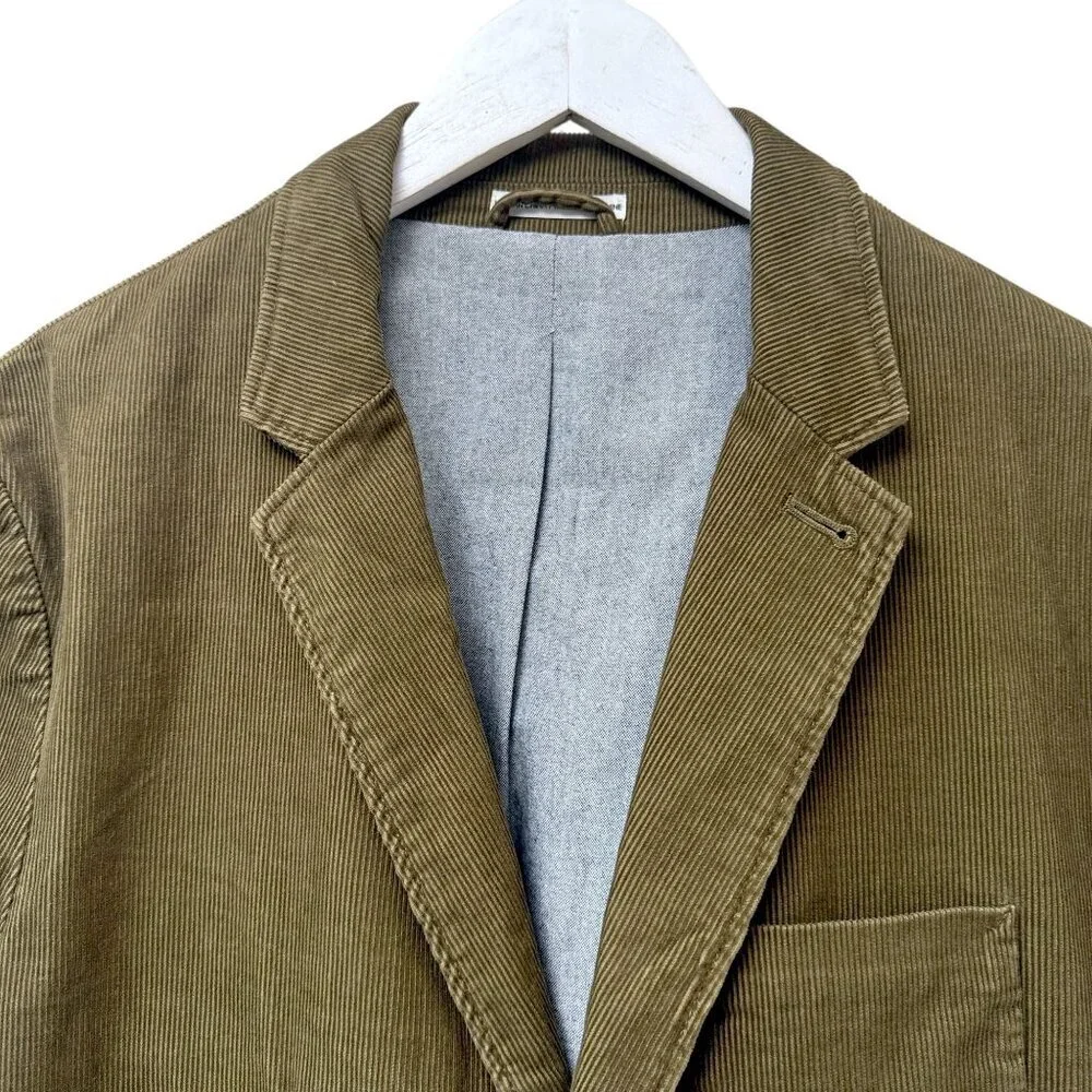 Club Monaco Mens Corduroy Blazer Large Olive Green 2 Button Cotton Casual Preppy